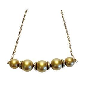 Vintage Trifari Signed Gold Tone 18” Chain Necklace 5 Beads & Sparkly Separators